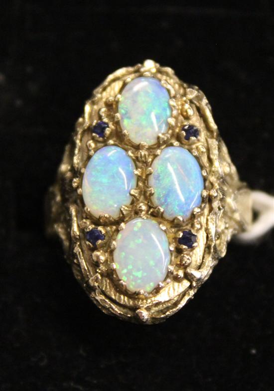 9ct gold dress ring set cabochon opals & sapphires & another (unmarked) ring